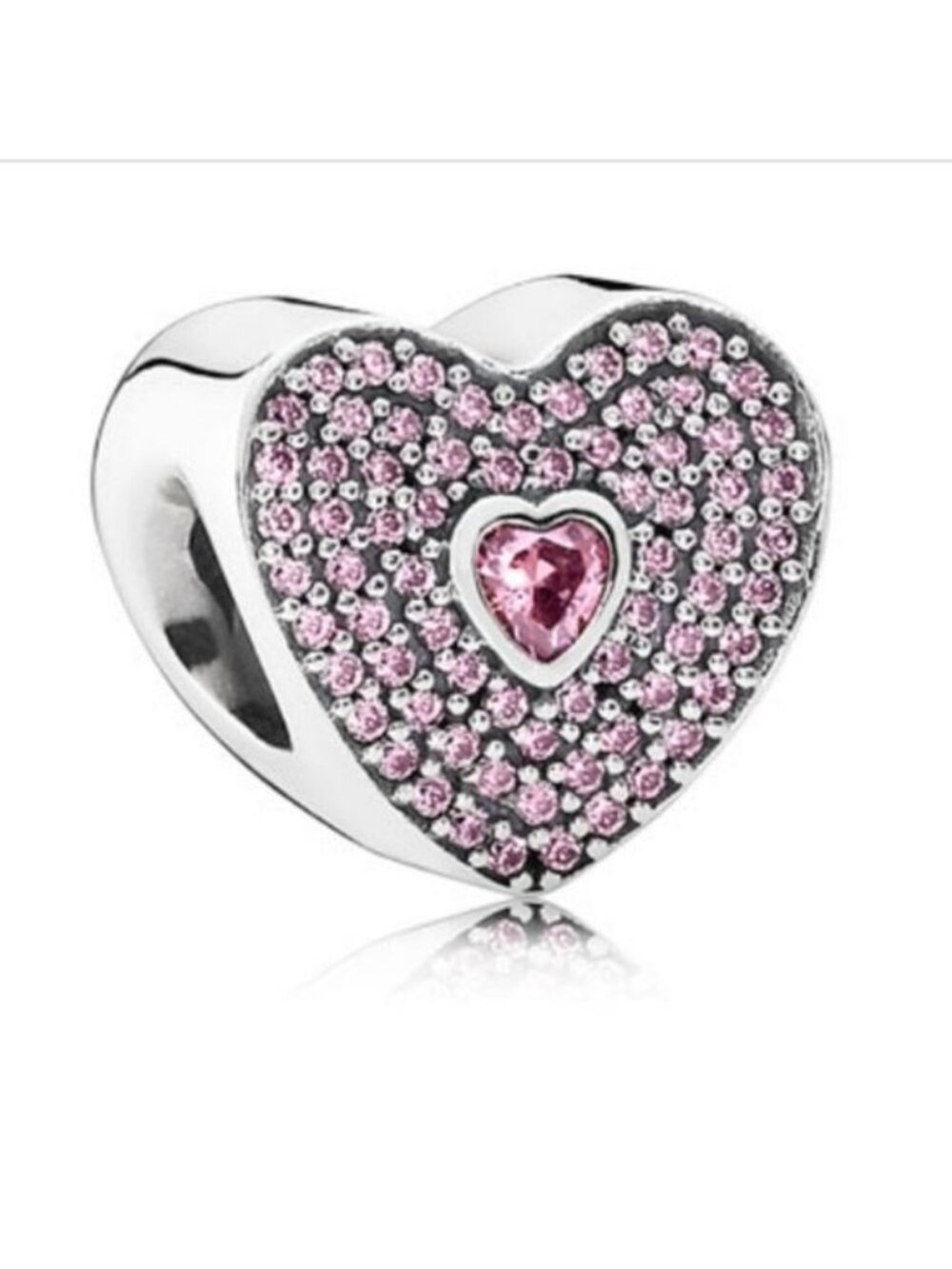 Pandora Sterling Silver Sweetheart Heart Charm with Salmon Zirconia - 791555czs